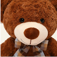 ours en peluche brun rouge 50 cm gros plan visage