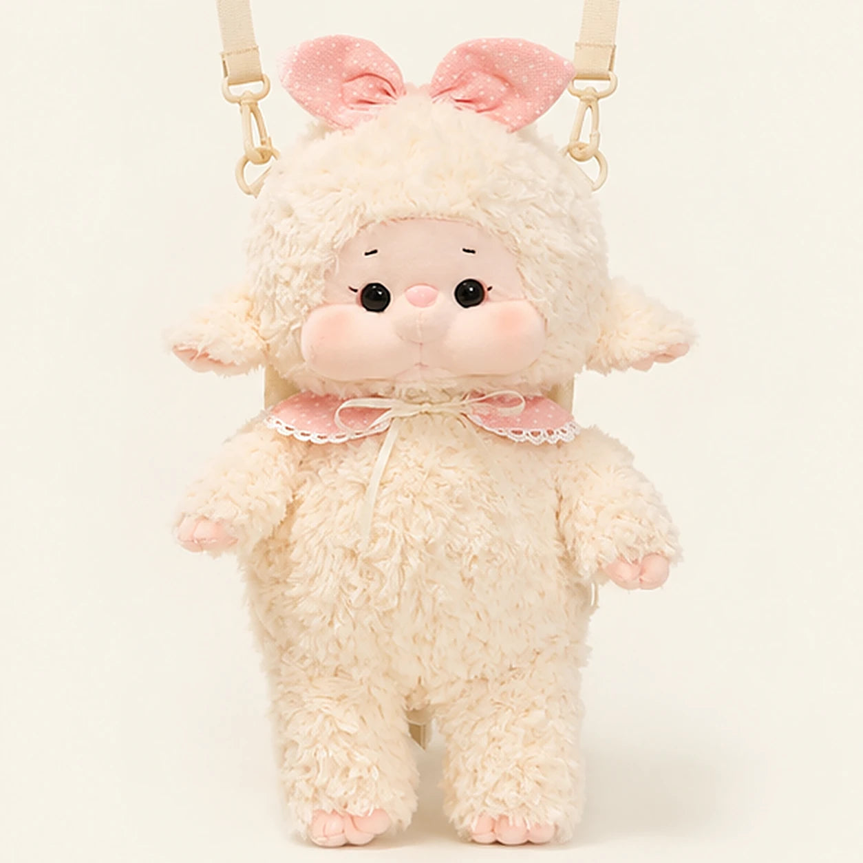 sac a dos peluche mouton blanc face