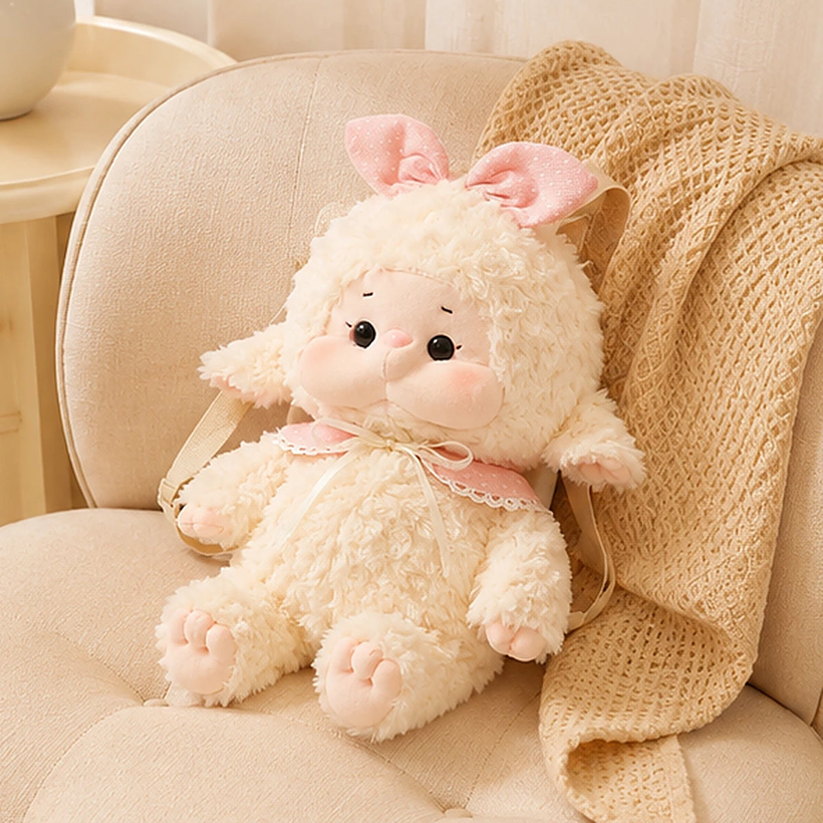 sac a dos peluche mouton blanc situation