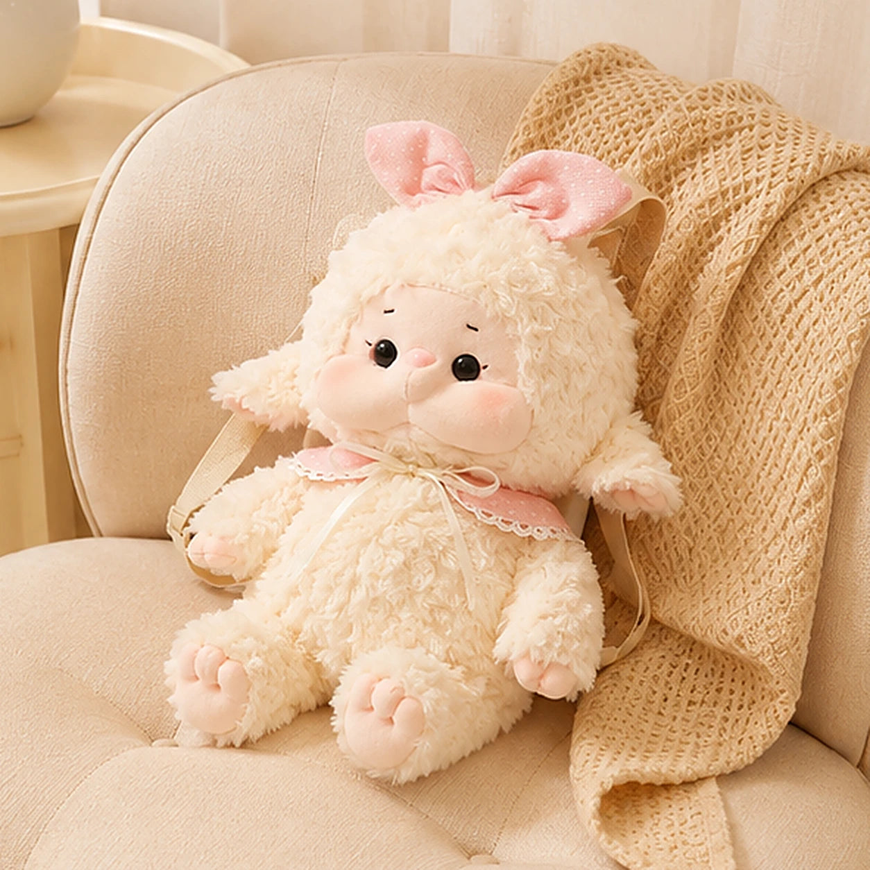 sac a dos peluche mouton blanc situation