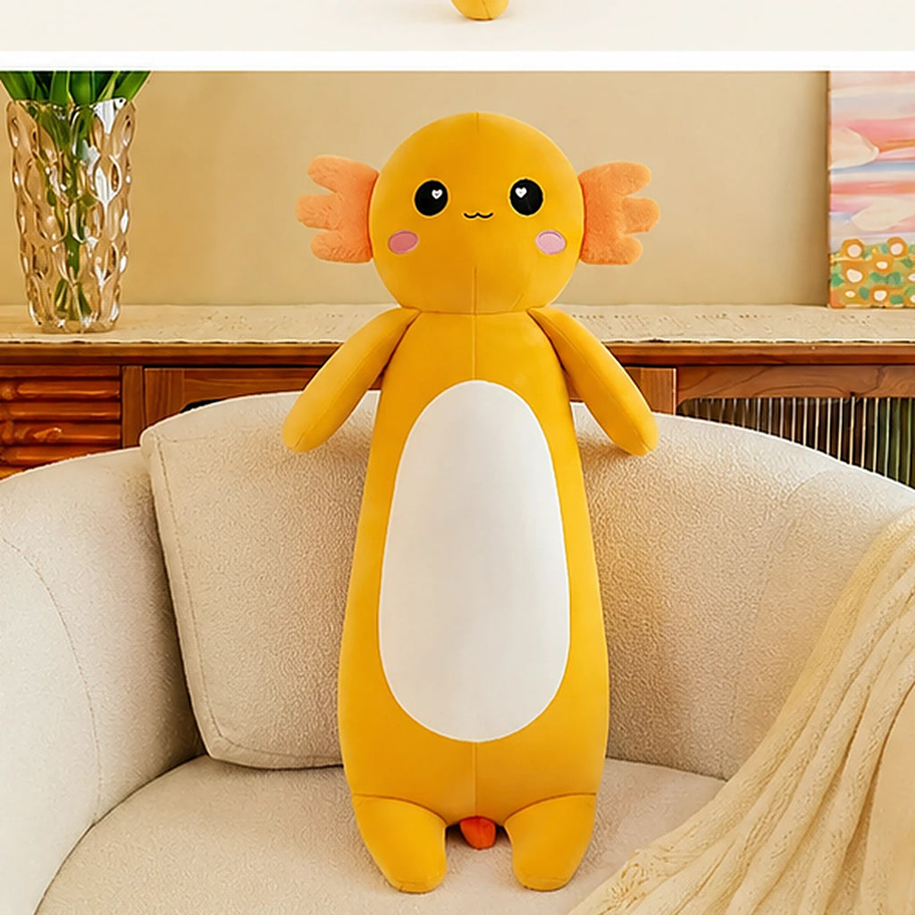 Peluche axolotl orange 85 cm en situation