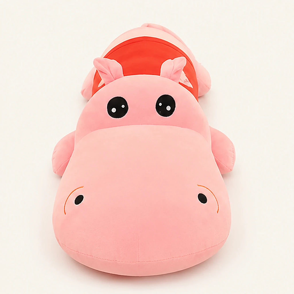 Peluche hippopotame rose 150 cm vue de face