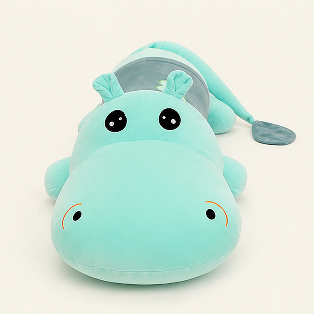 Peluche hippopotame bleu clair 100 cm vue de face