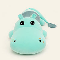 Peluche hippopotame bleu clair 100 cm vue de face
