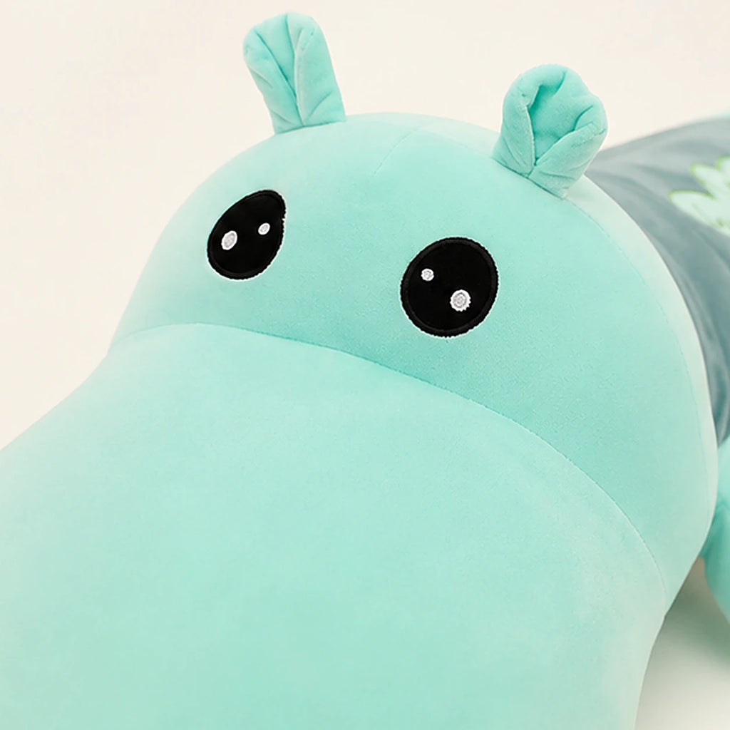 Peluche hippopotame bleu clair 100 cm gros plan texture