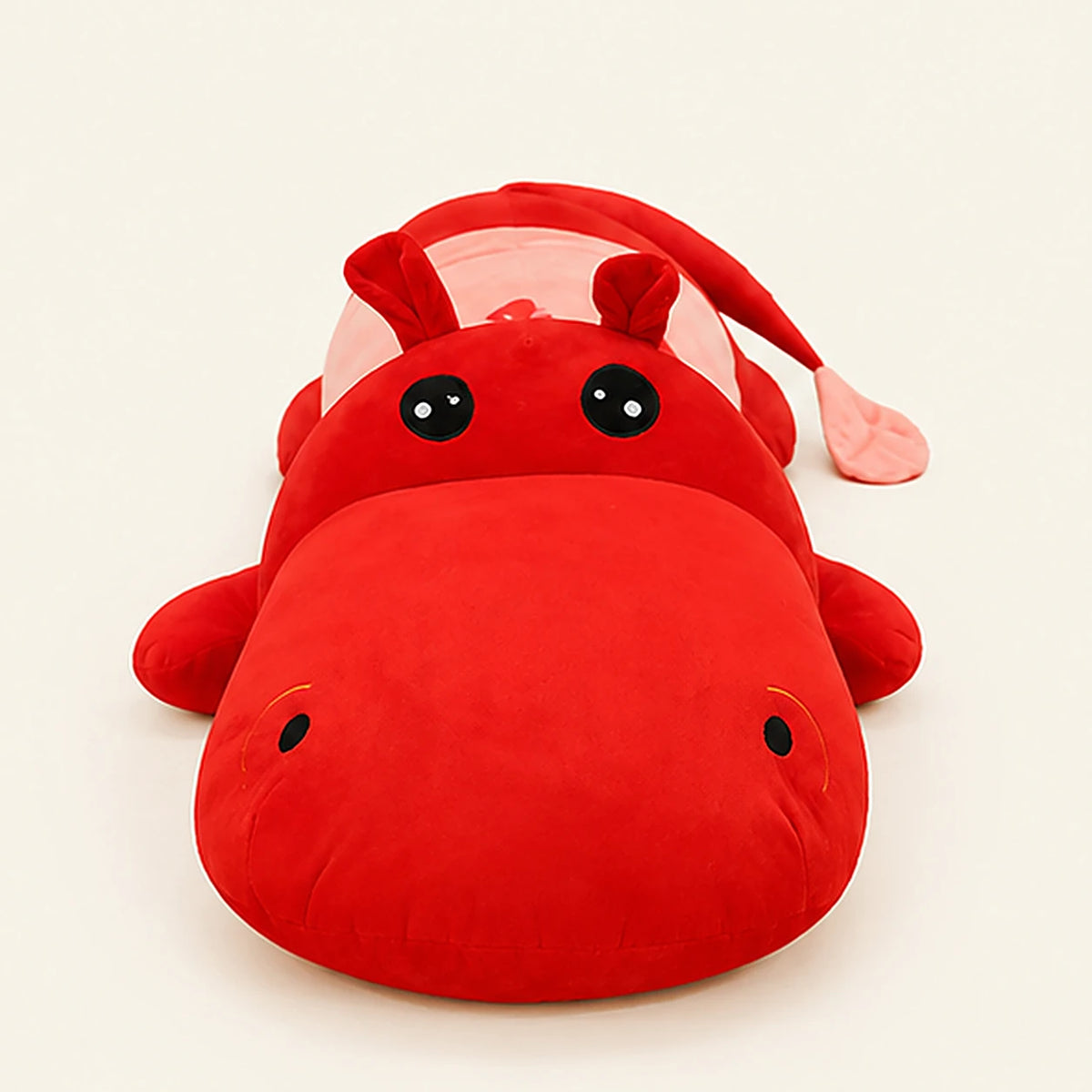 Peluche hippopotame rouge rose 120 cm vue de face
