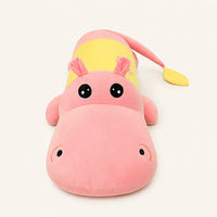 Peluche hippopotame rose et jaune - vue de face