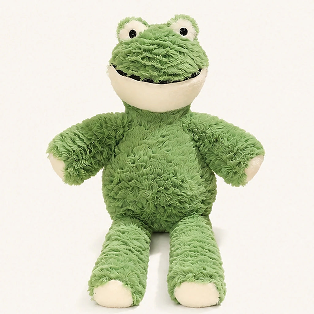 grenouille en peluche verte vue de face