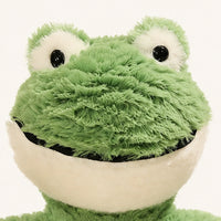 grenouille en peluche verte gros plan visage