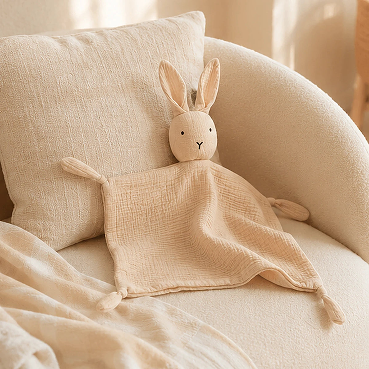 doudou plat bebe mousseline coton kaki - mise en situation