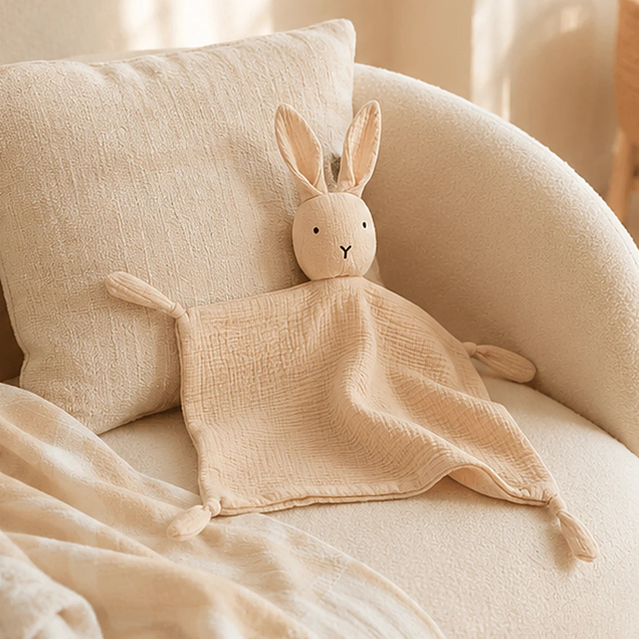 doudou plat bebe mousseline coton kaki - mise en situation