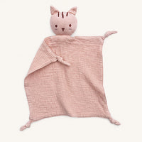 doudou plat chat mousseline rose de face