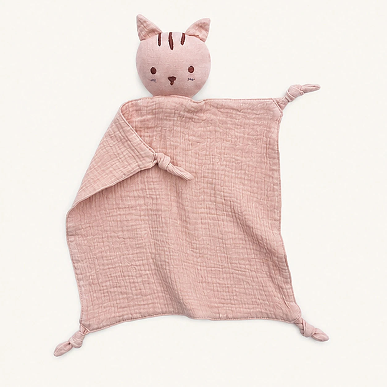 doudou plat chat mousseline rose de face