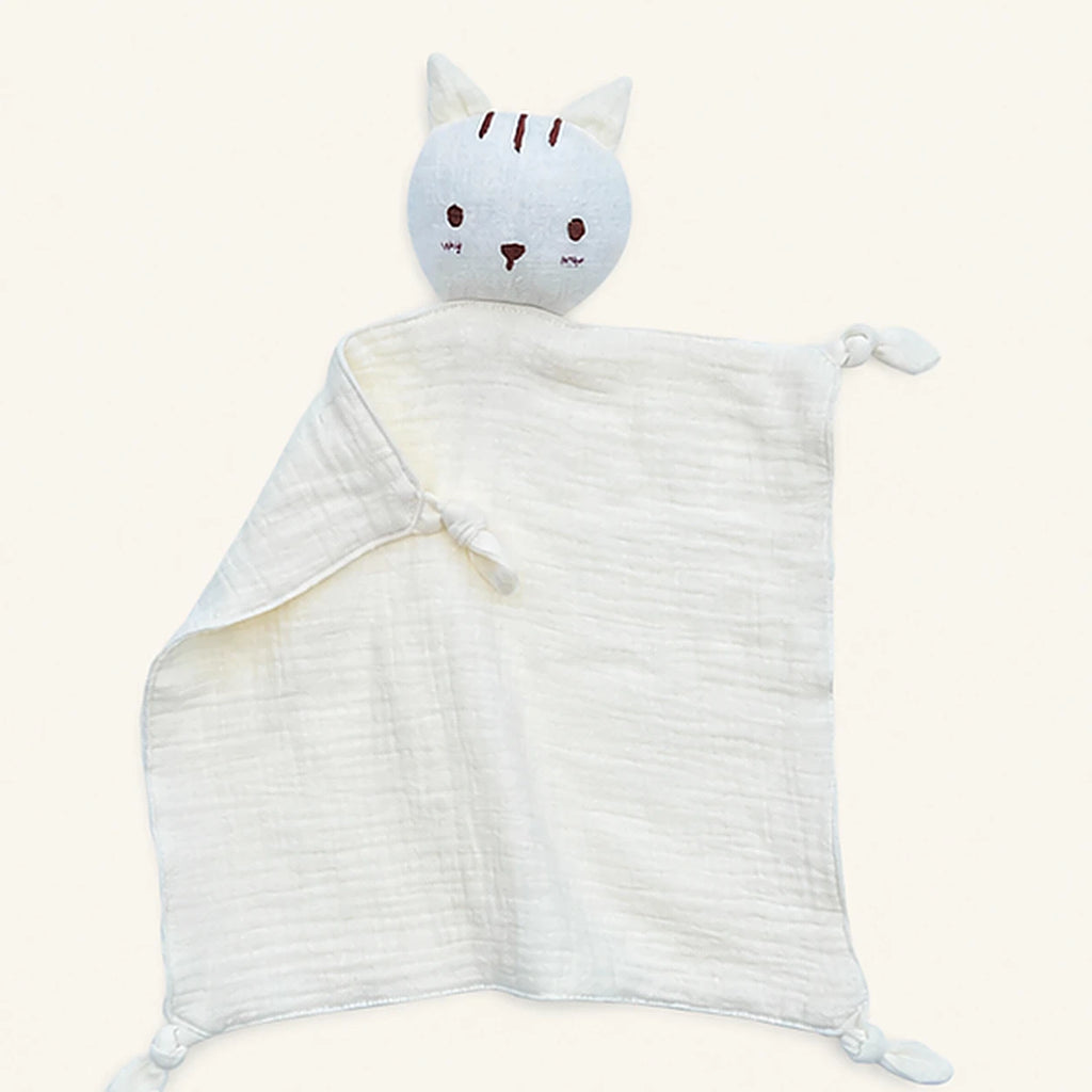 doudou plat chat mousseline blanc casse de face