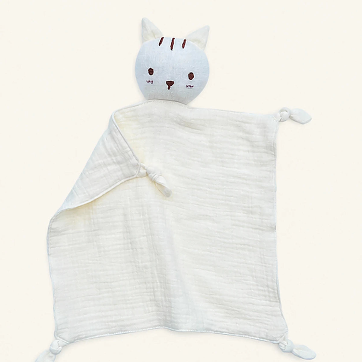 doudou plat chat mousseline blanc casse de face