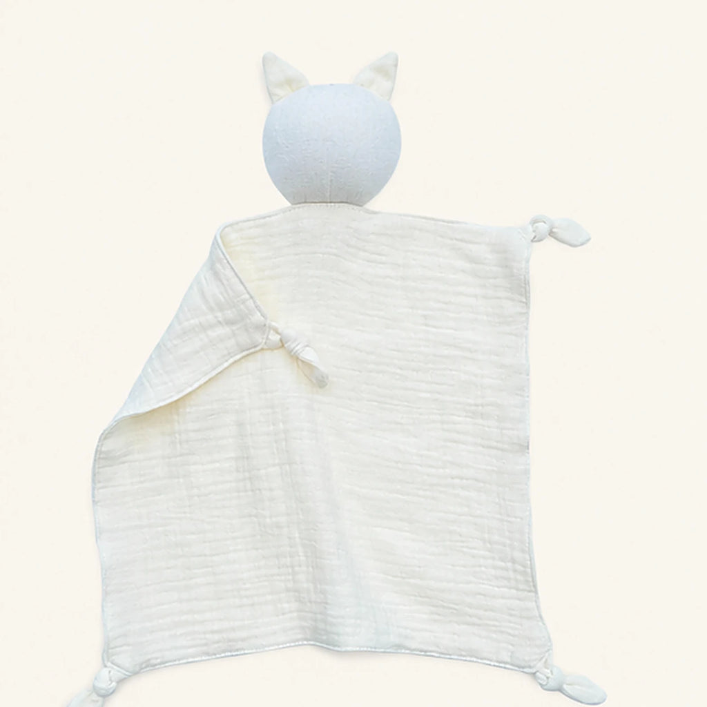 doudou plat chat mousseline blanc casse de dos