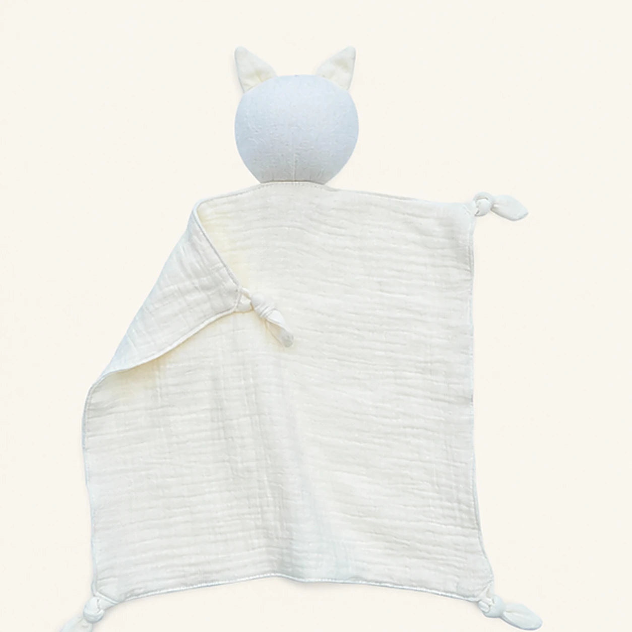 doudou plat chat mousseline blanc casse de dos