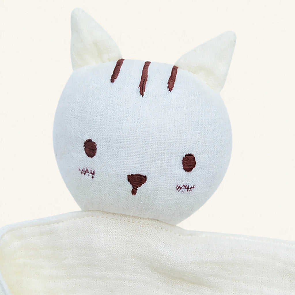 doudou plat chat mousseline blanc casse detail