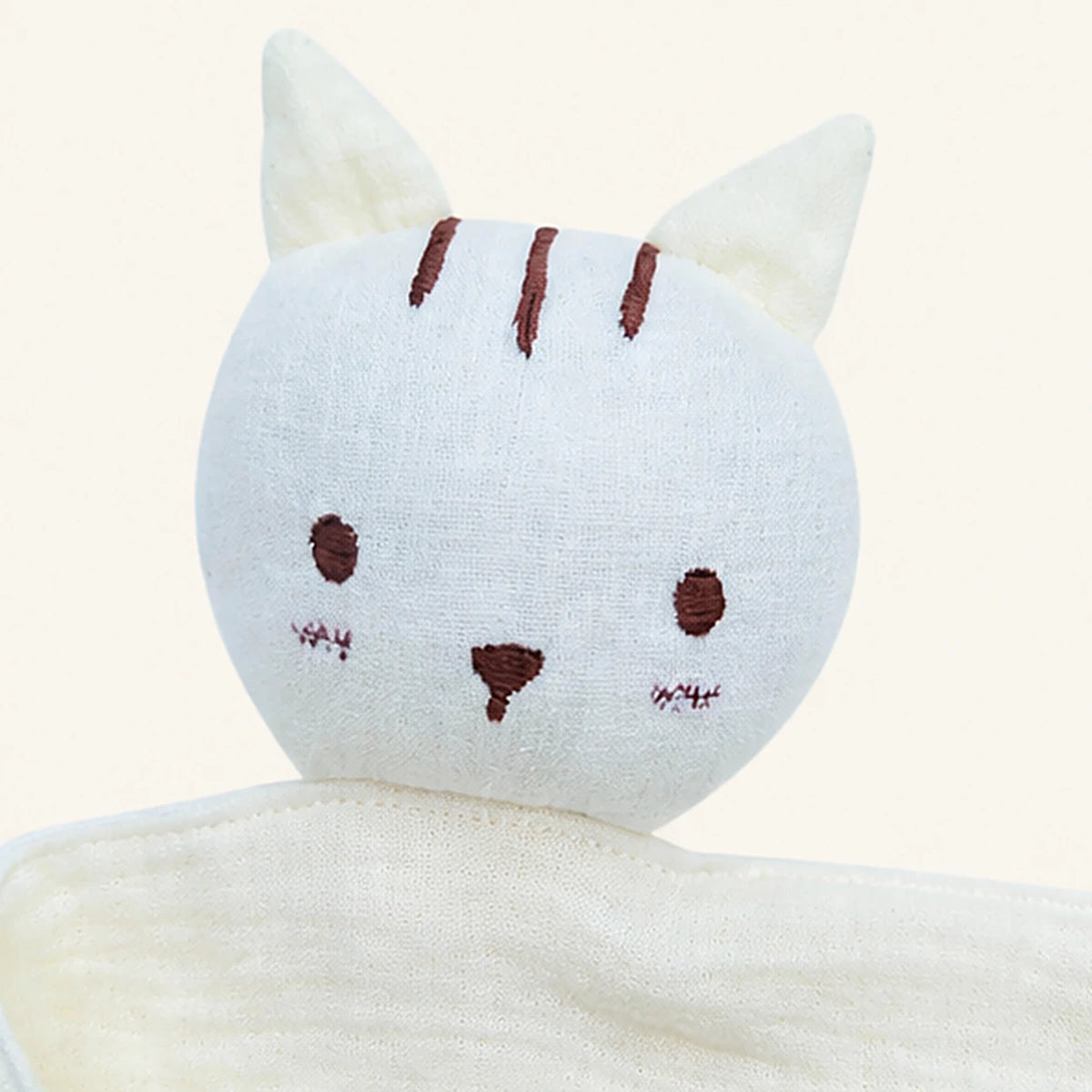 doudou plat chat mousseline blanc casse detail