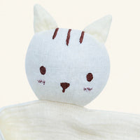 doudou plat chat mousseline blanc casse detail
