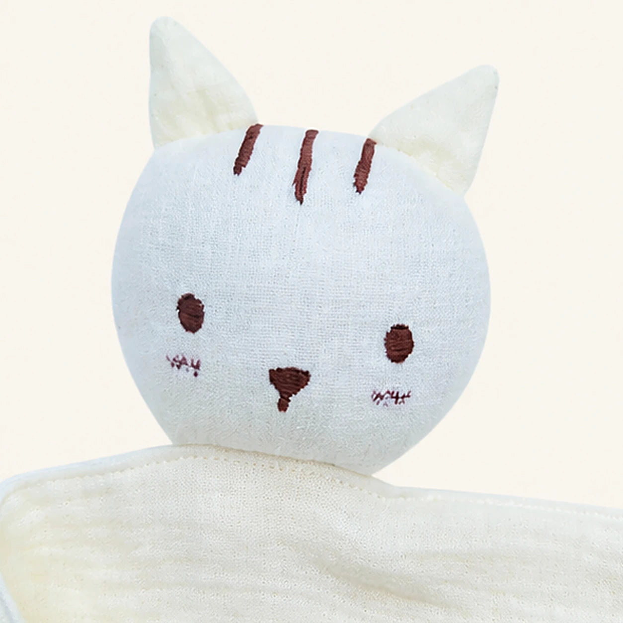 doudou plat chat mousseline blanc casse detail