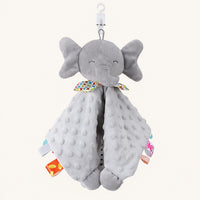 Doudou plat elephant gris anneau de dentition - face