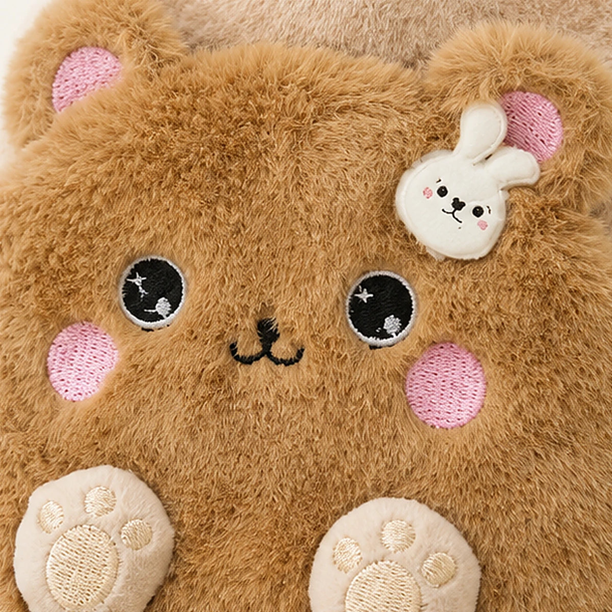 Bouillotte peluche lapin brun 400 ml - gros plan texture