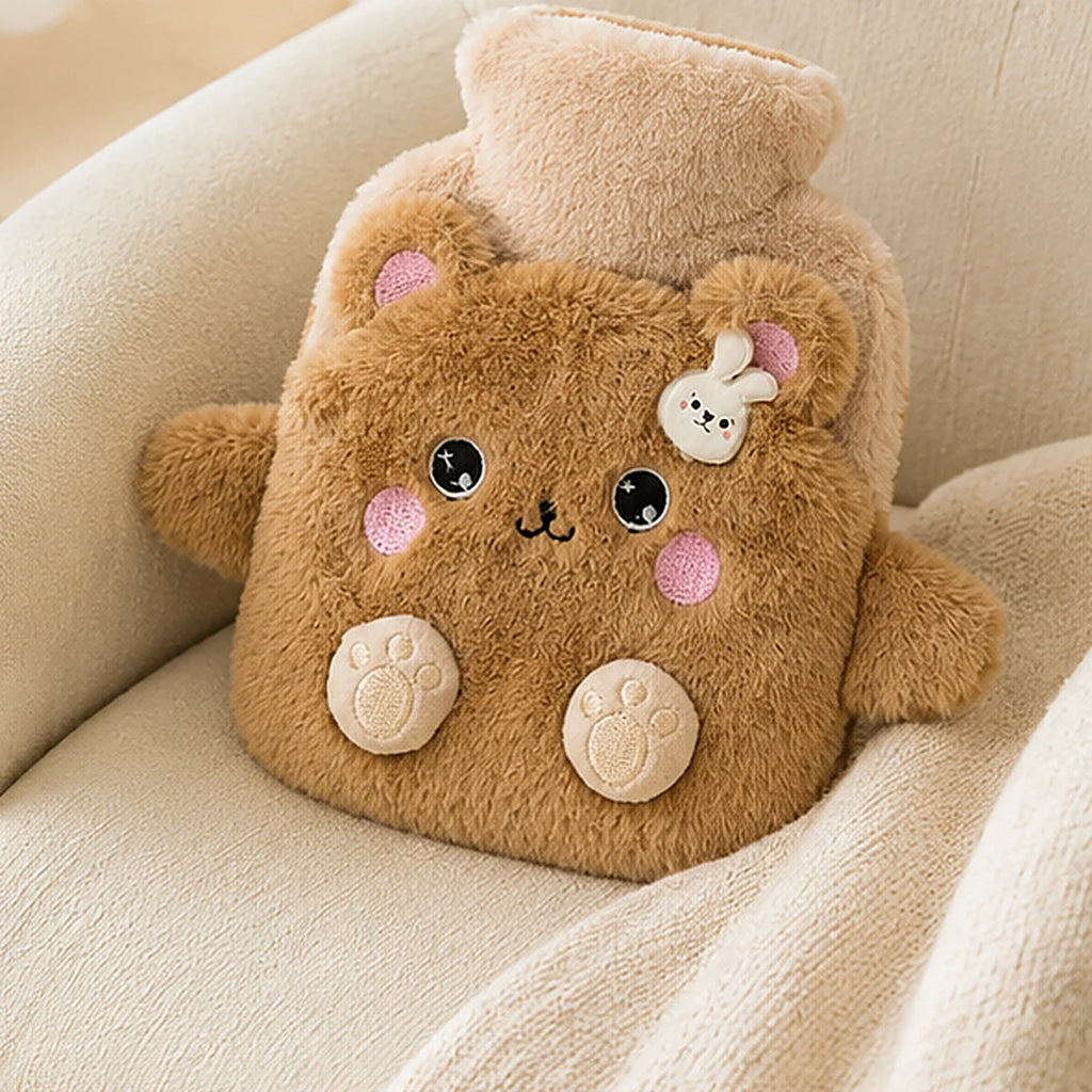 Bouillotte peluche lapin brun 400 ml - mise en situation