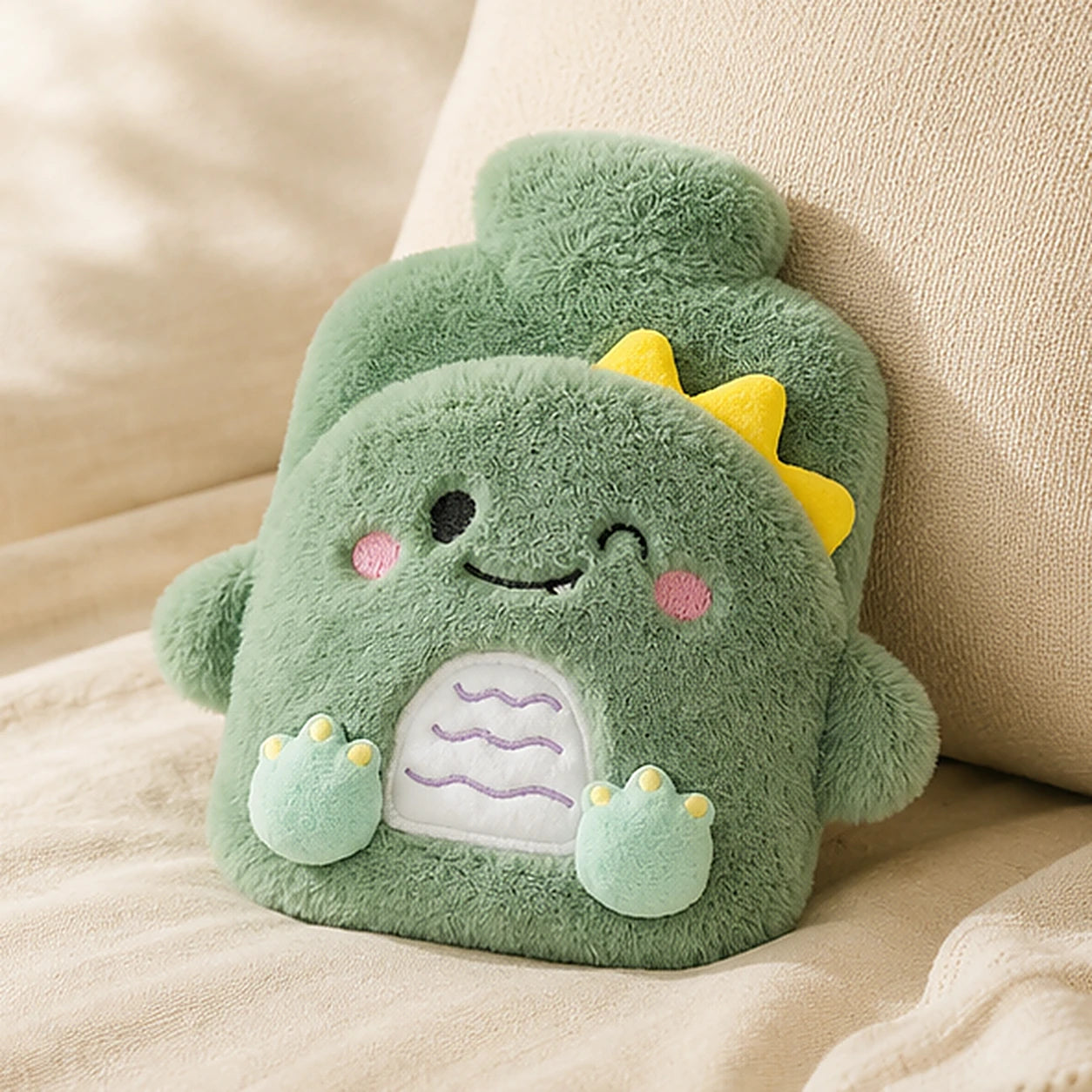 Bouillotte peluche lapin verte 400 ml - mise en situation