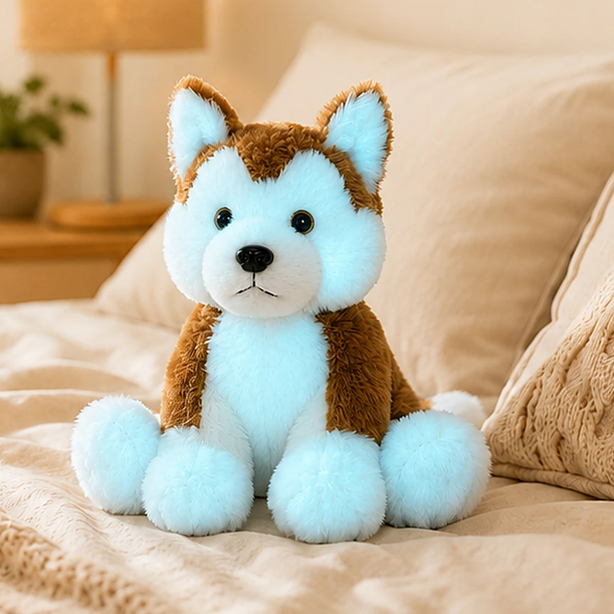Peluche chiot phosphorescente veilleuse en situation