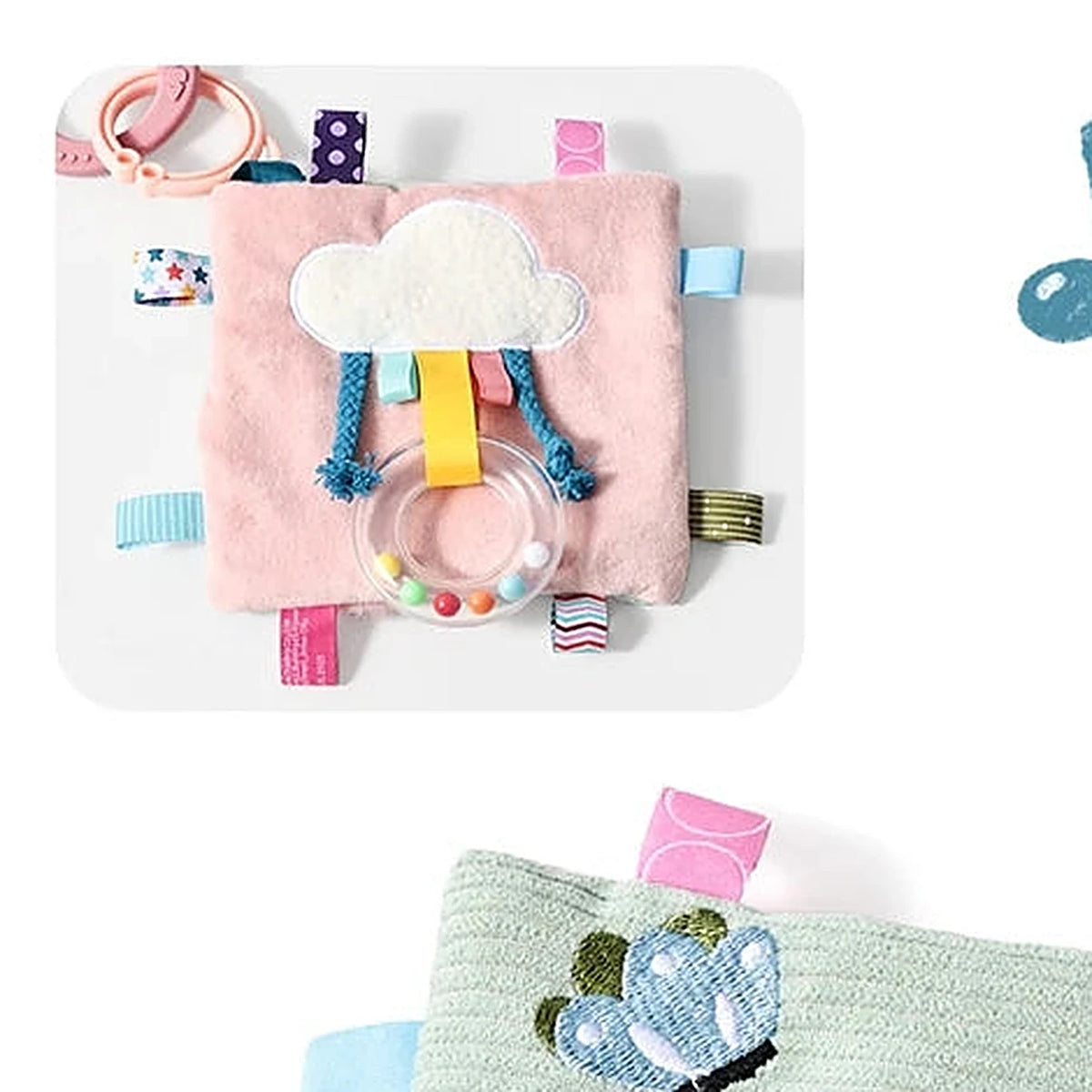 doudou plat lapin avec anneau de dentition - face