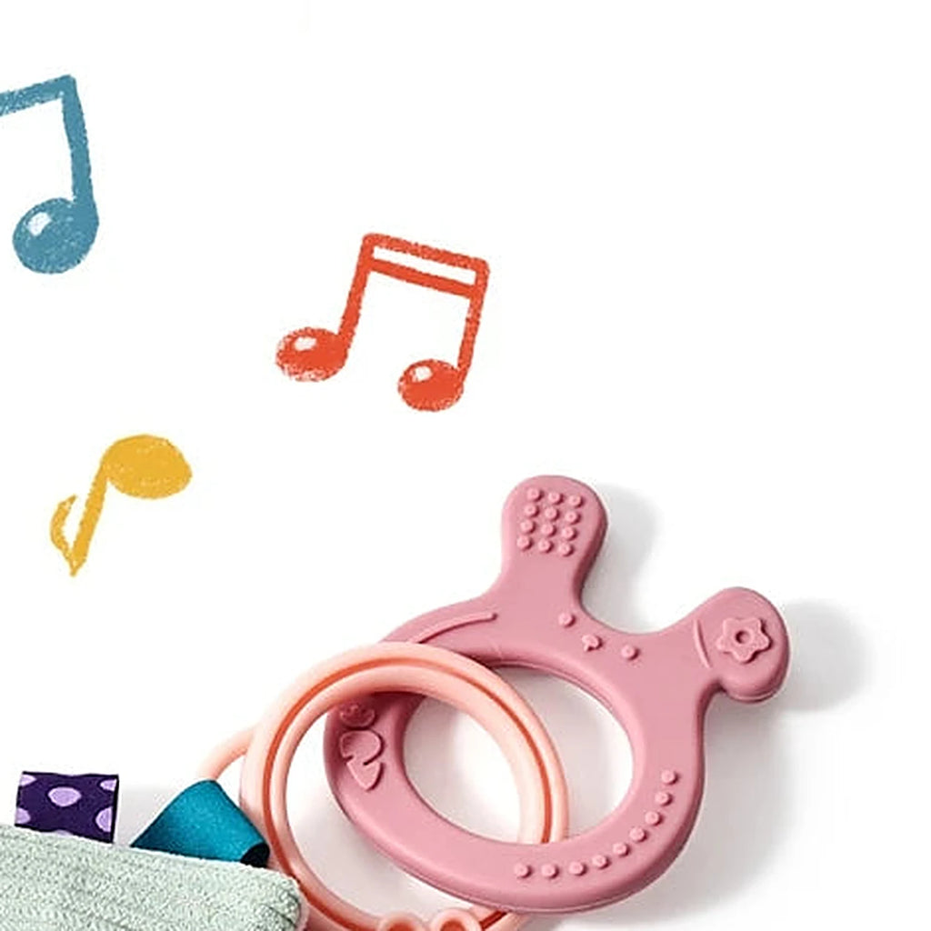 doudou plat lapin avec anneau de dentition - dos