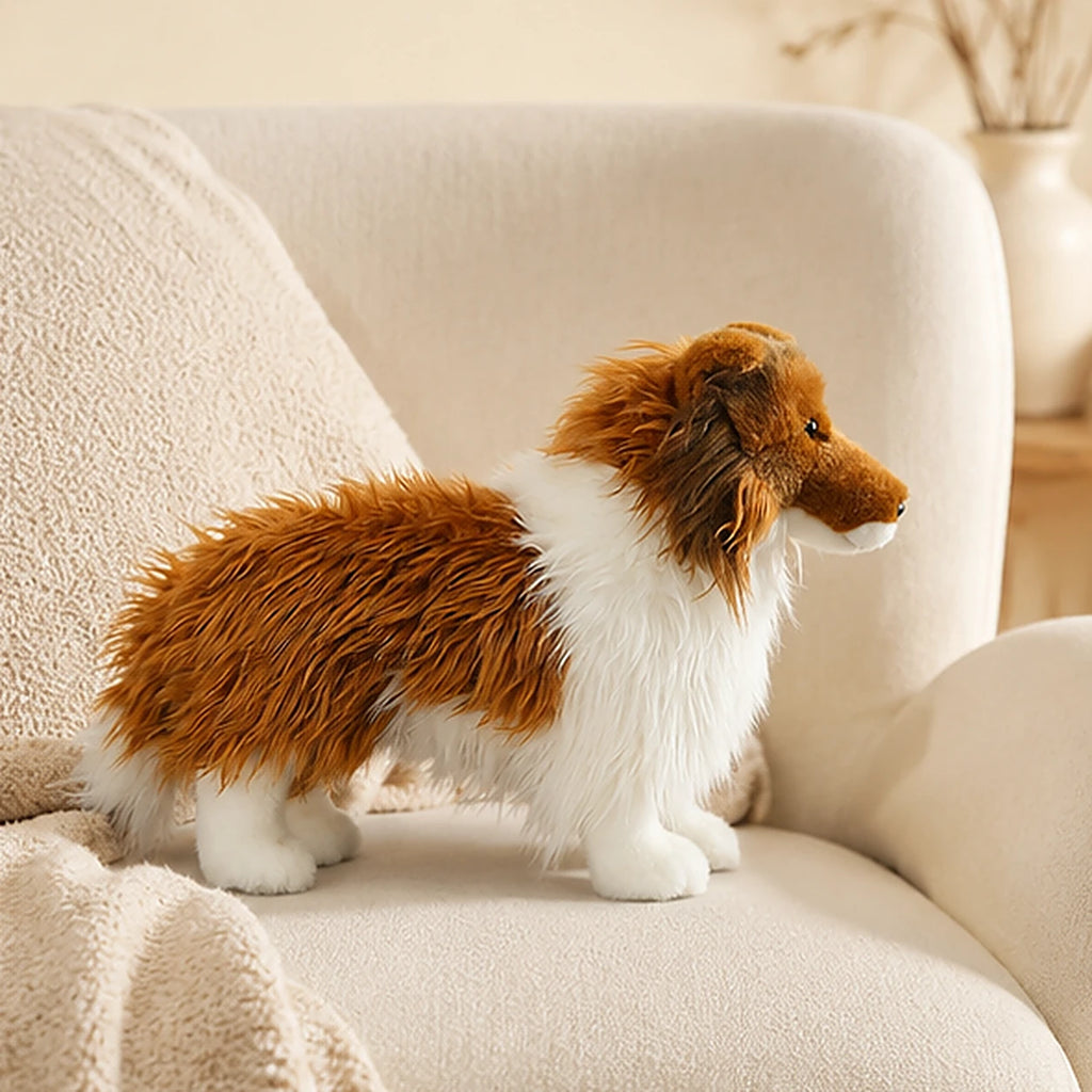 Peluche berger shetland realiste 25 cm en situation