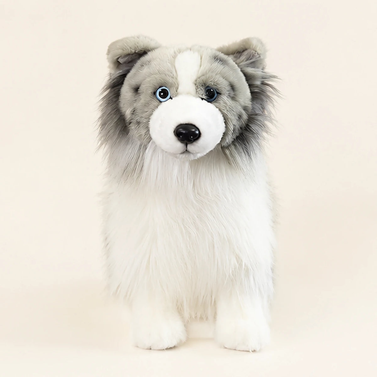 Peluche berger shetland bleu merle realiste 25 cm vue de face