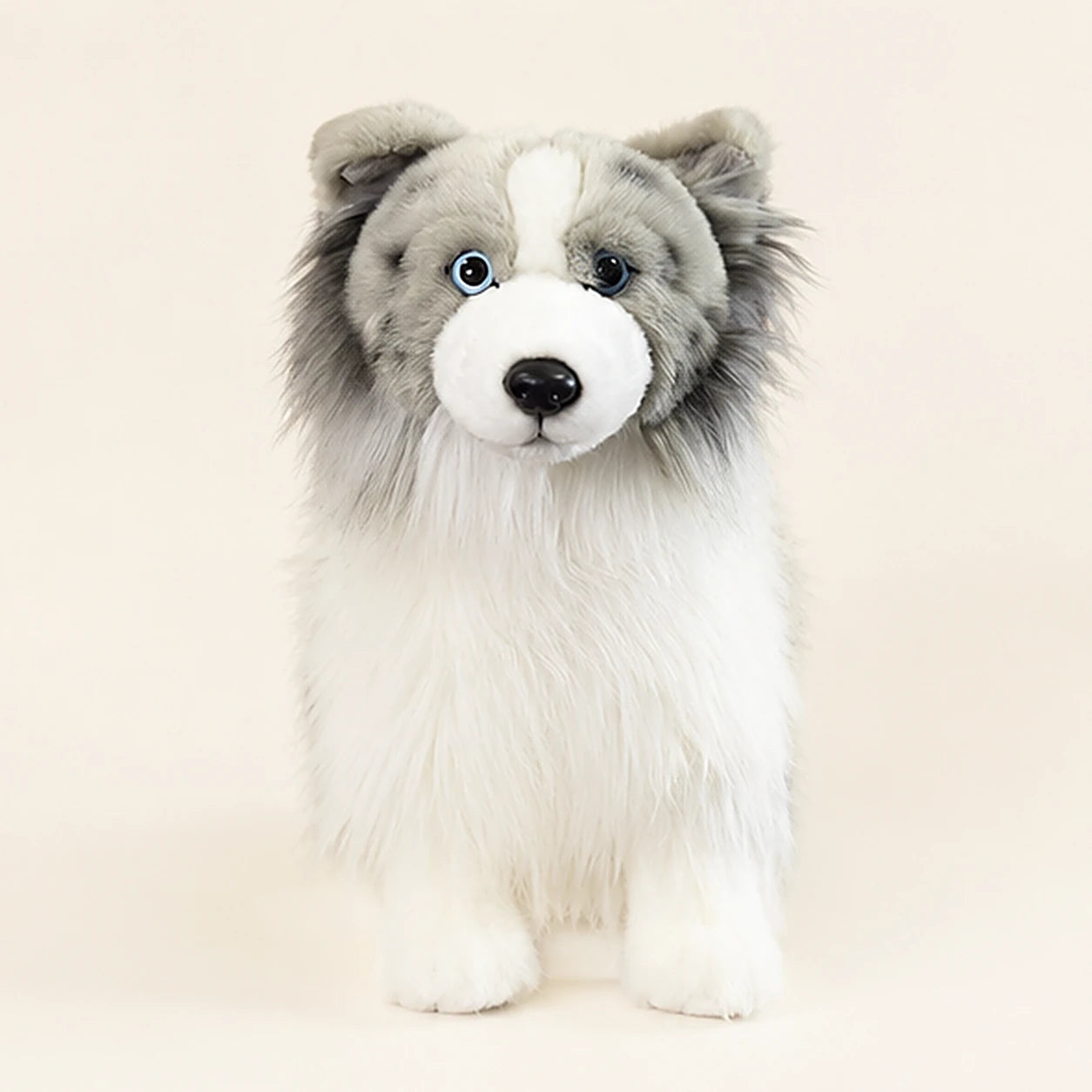 Peluche berger shetland bleu merle realiste 25 cm vue de face