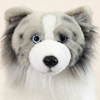 Peluche berger shetland bleu merle realiste 25 cm gros plan visage